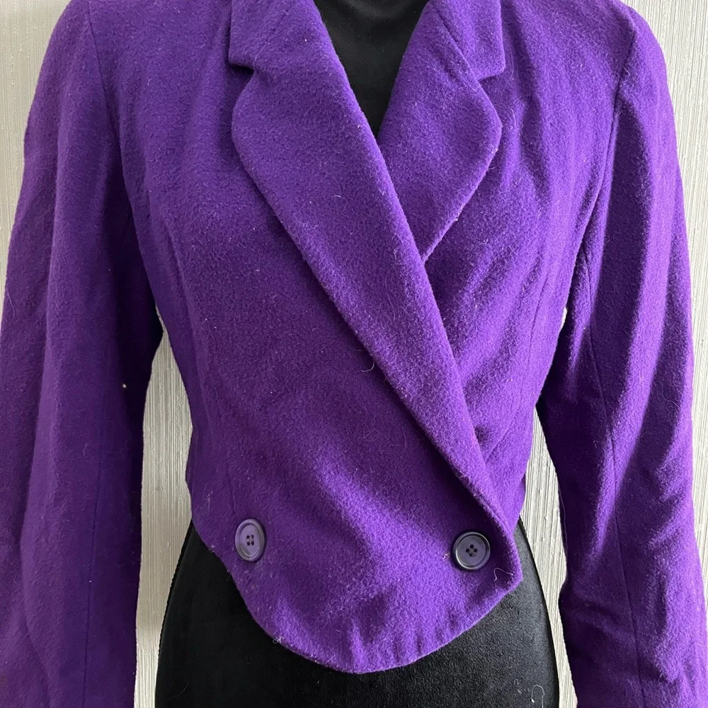 Vintage Express Purple Wool Cropped Blazer Jacket Small 1980s Statement - Picture 2 of 6
